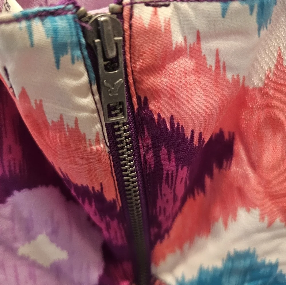 American Eagle Strappy Chevron Mini Dress Size 4 Purple Pink Festival Boho